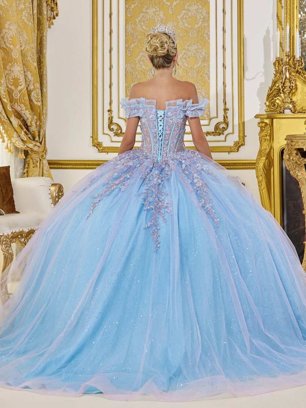 New Lilac Bahama Blue Festive Rhinestones Embellished Ceremonial Dress DQ 5084 - Picture 6 of 8